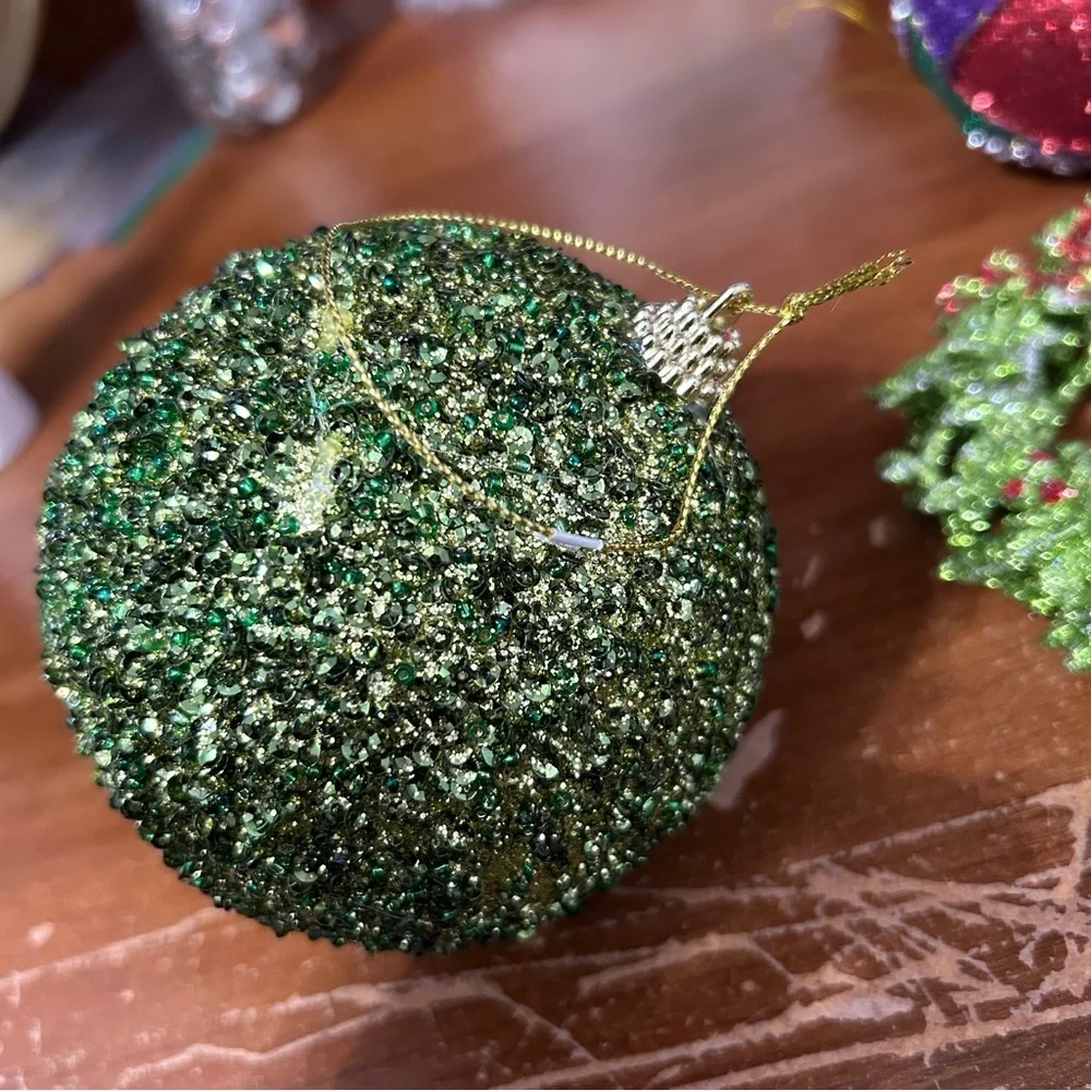 Green Glitter Sparkly Bulb Ornament - “Coy”